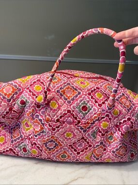 Pottery Barn Pink Multi Floral Quilted Travel Duffel Bag
